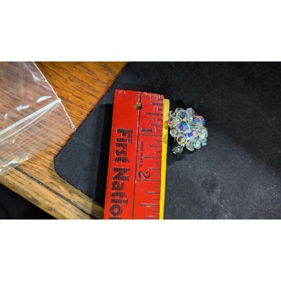 Vintage Aurora Borealis Crystal Bead Clip-On Earrings Estate Statement - Picture 9 of 9